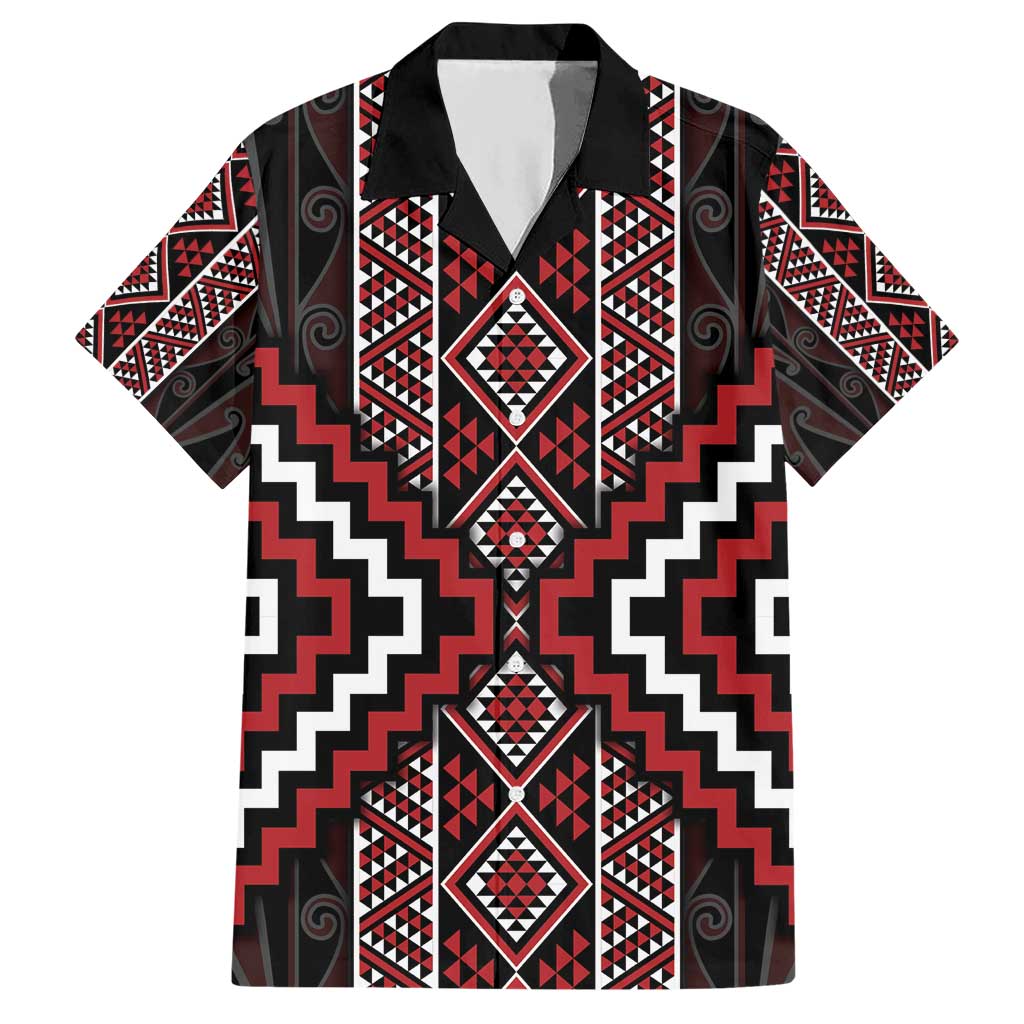 Red Tukutuku Pattern Aotearoa Hawaiian Shirt Niho Taniwha and Puhoro Motifs LT7 Red - Polynesian Pride