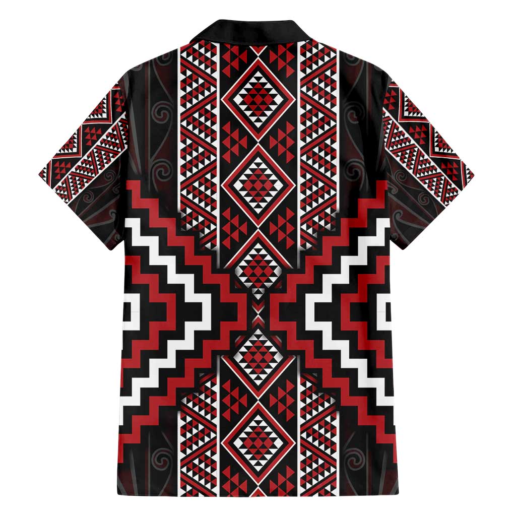 Red Tukutuku Pattern Aotearoa Hawaiian Shirt Niho Taniwha and Puhoro Motifs LT7 - Polynesian Pride