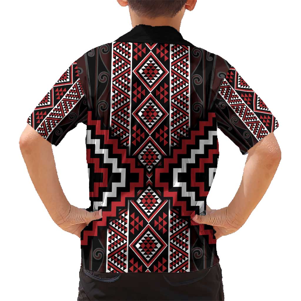 Red Tukutuku Pattern Aotearoa Hawaiian Shirt Niho Taniwha and Puhoro Motifs LT7 - Polynesian Pride