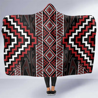 Red Tukutuku Pattern Aotearoa Hooded Blanket Niho Taniwha and Puhoro Motifs LT7 One Size Red - Polynesian Pride