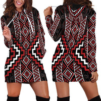 Red Tukutuku Pattern Aotearoa Hoodie Dress Niho Taniwha and Puhoro Motifs LT7 - Polynesian Pride