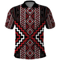 Red Tukutuku Pattern Aotearoa Polo Shirt Niho Taniwha and Puhoro Motifs
