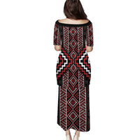 Red Tukutuku Pattern Aotearoa Puletasi Niho Taniwha and Puhoro Motifs LT7 - Polynesian Pride
