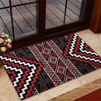 Red Tukutuku Pattern Aotearoa Rubber Doormat Niho Taniwha and Puhoro Motifs LT7 - Polynesian Pride