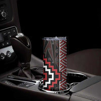 Red Tukutuku Pattern Aotearoa Skinny Tumbler Niho Taniwha and Puhoro Motifs