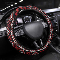 Red Tukutuku Pattern Aotearoa Steering Wheel Cover Niho Taniwha and Puhoro Motifs LT7 Universal Fit Red - Polynesian Pride