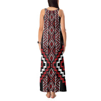 Red Tukutuku Pattern Aotearoa Tank Maxi Dress Niho Taniwha and Puhoro Motifs LT7 - Polynesian Pride