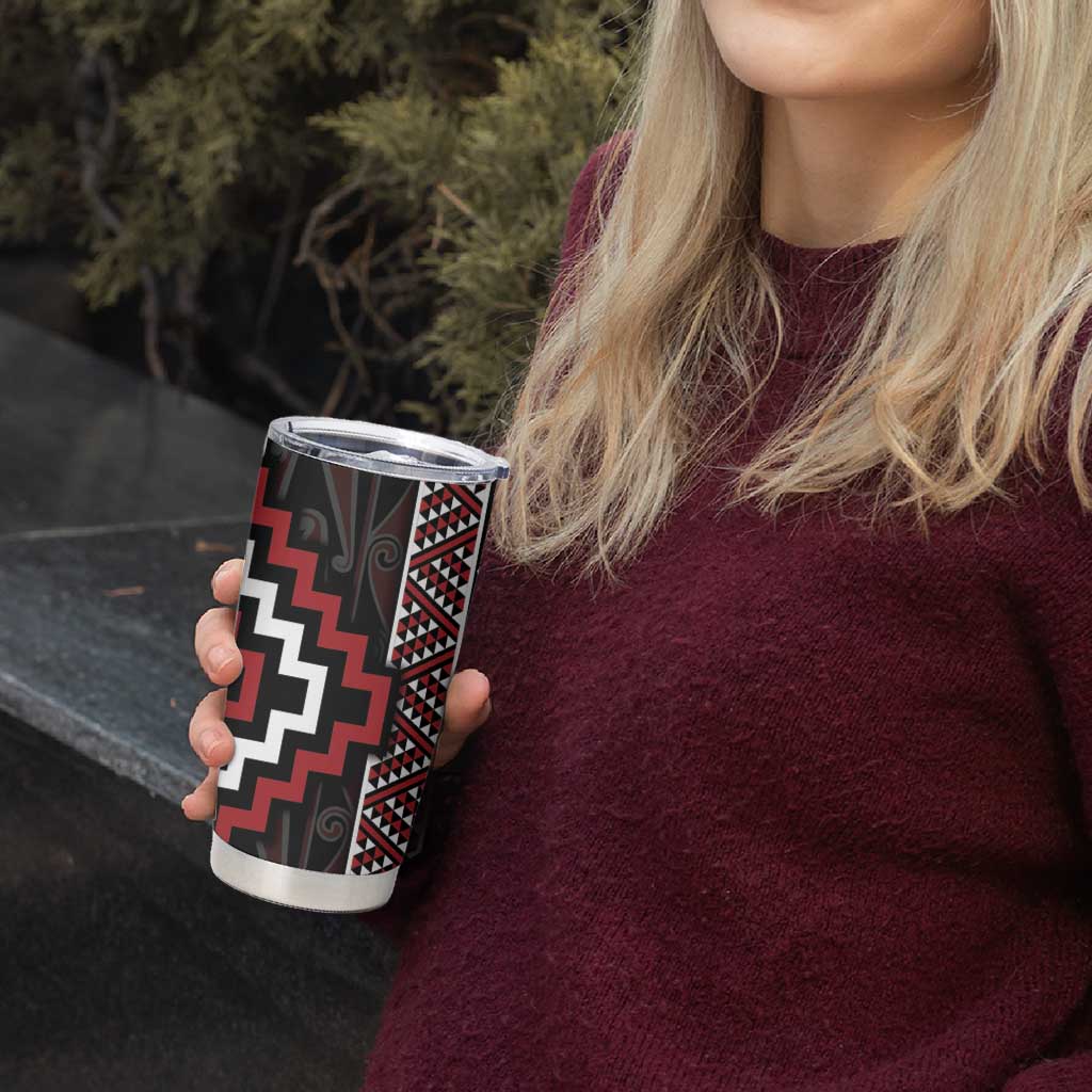 Red Tukutuku Pattern Aotearoa Tumbler Cup Niho Taniwha and Puhoro Motifs LT7 - Polynesian Pride
