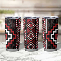 Red Tukutuku Pattern Aotearoa Tumbler Cup Niho Taniwha and Puhoro Motifs LT7 - Polynesian Pride