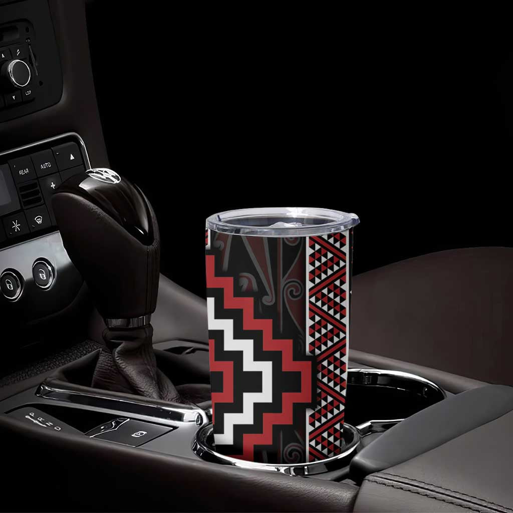 Red Tukutuku Pattern Aotearoa Tumbler Cup Niho Taniwha and Puhoro Motifs LT7 - Polynesian Pride