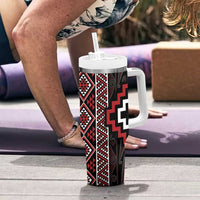 Red Tukutuku Pattern Aotearoa Tumbler With Handle Niho Taniwha and Puhoro Motifs LT7 - Polynesian Pride