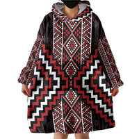 Red Tukutuku Pattern Aotearoa Wearable Blanket Hoodie Niho Taniwha and Puhoro Motifs LT7 - Polynesian Pride