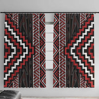 Red Tukutuku Pattern Aotearoa Window Curtain Niho Taniwha and Puhoro Motifs LT7 With Hooks Red - Polynesian Pride