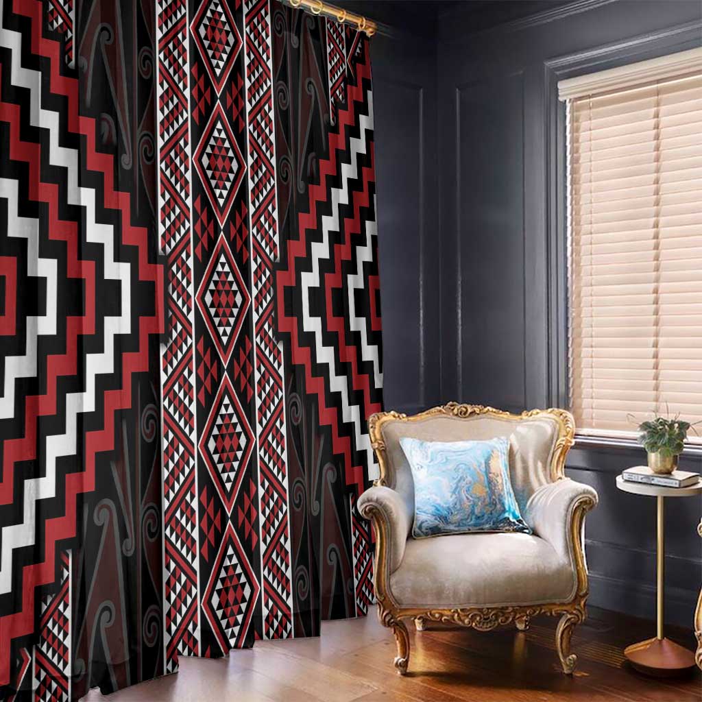 Red Tukutuku Pattern Aotearoa Window Curtain Niho Taniwha and Puhoro Motifs LT7 - Polynesian Pride