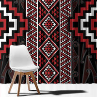 Red Tukutuku Pattern Aotearoa Window Curtain Niho Taniwha and Puhoro Motifs LT7 - Polynesian Pride