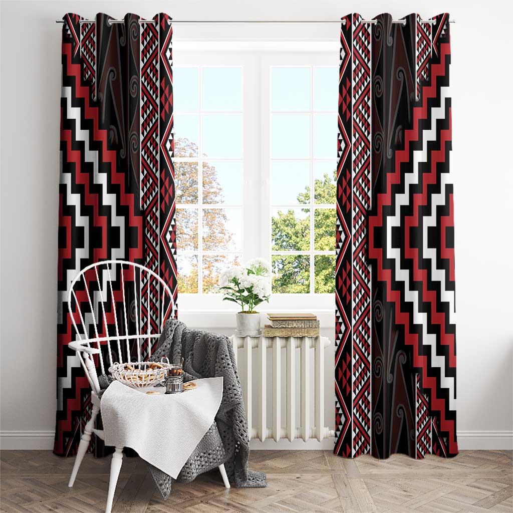 Red Tukutuku Pattern Aotearoa Window Curtain Niho Taniwha and Puhoro Motifs LT7 - Polynesian Pride