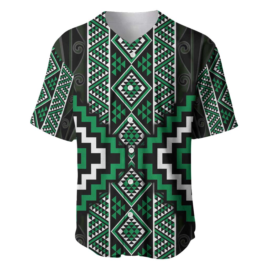 Jade Tukutuku Pattern Aotearoa Baseball Jersey Niho Taniwha and Puhoro Motifs