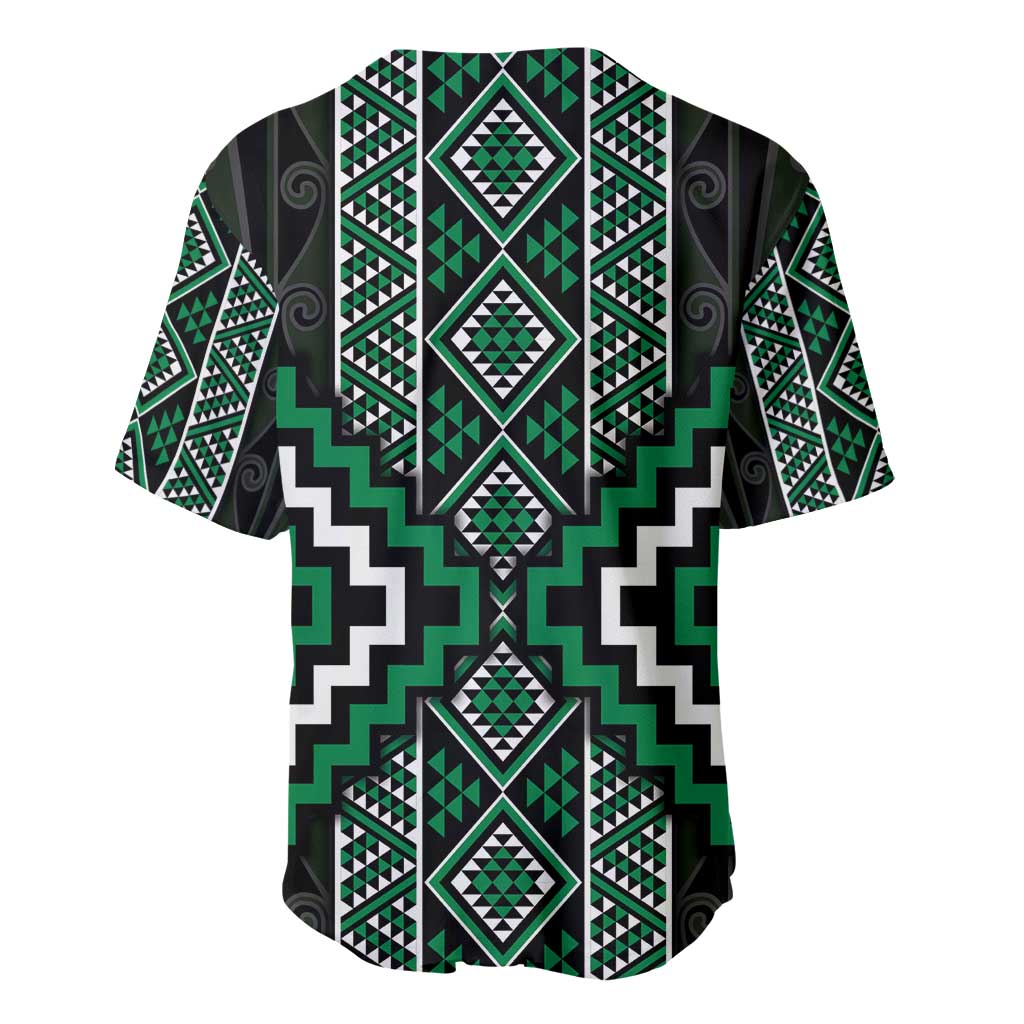Jade Tukutuku Pattern Aotearoa Baseball Jersey Niho Taniwha and Puhoro Motifs