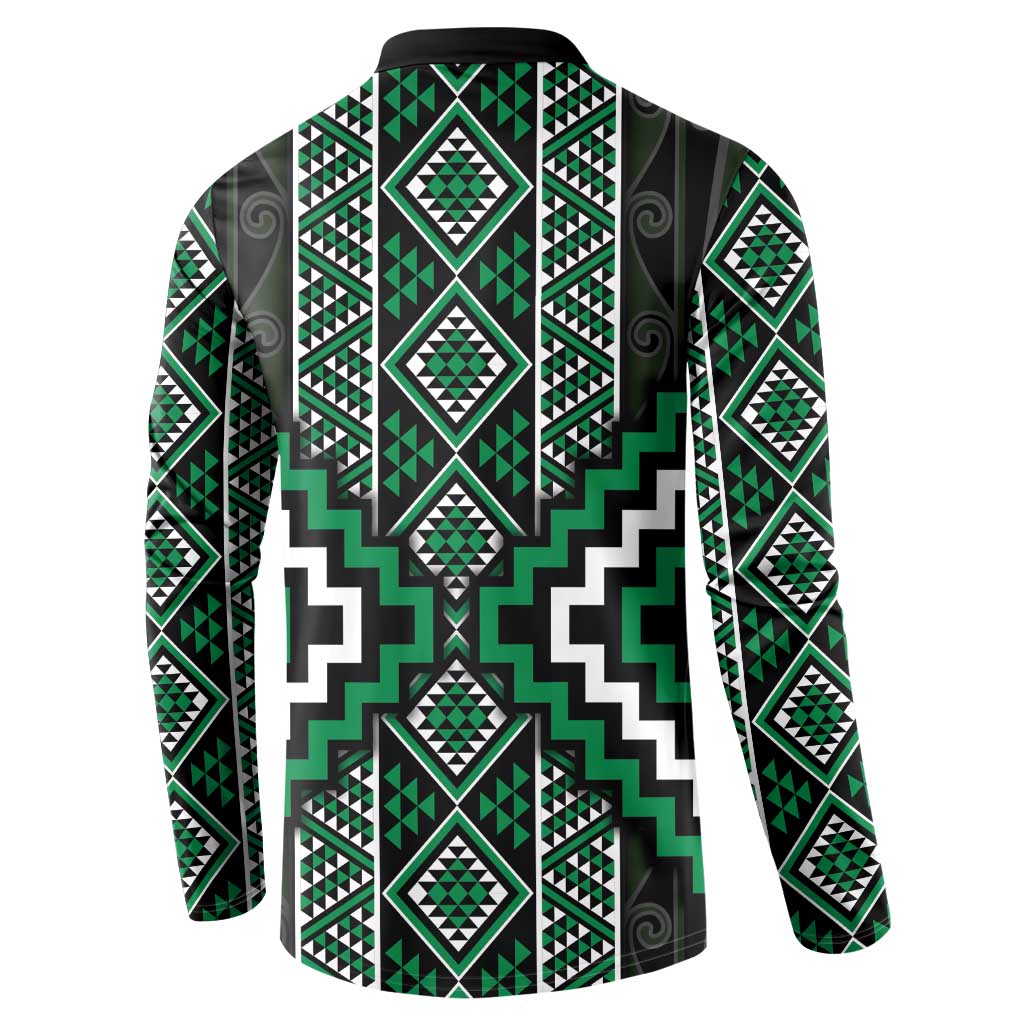 Jade Tukutuku Pattern Aotearoa Button Sweatshirt Niho Taniwha and Puhoro Motifs LT7 - Polynesian Pride