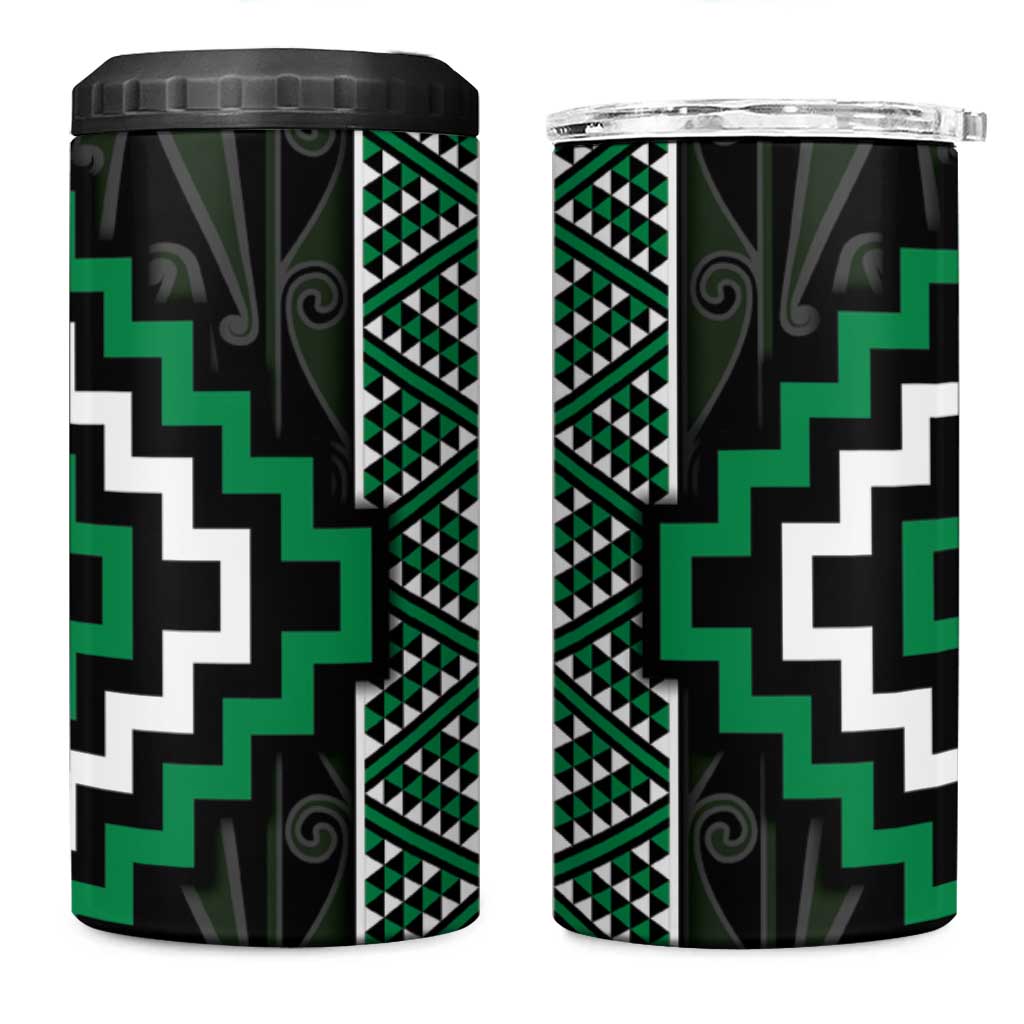 Jade Tukutuku Pattern Aotearoa 4 in 1 Can Cooler Tumbler Niho Taniwha and Puhoro Motifs LT7 One Size: 16 oz Green - Polynesian Pride