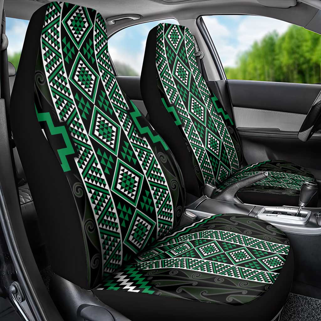 Jade Tukutuku Pattern Aotearoa Car Seat Cover Niho Taniwha and Puhoro Motifs