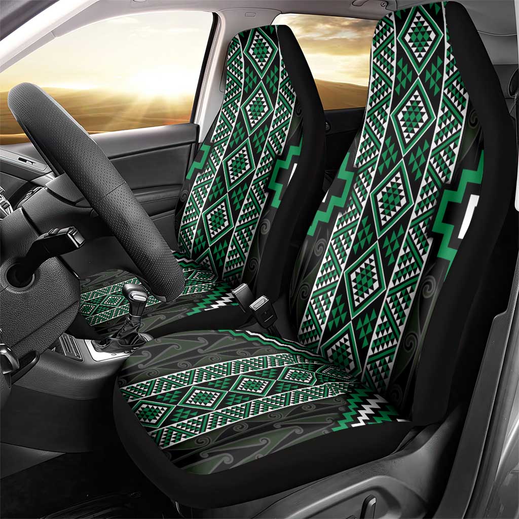 Jade Tukutuku Pattern Aotearoa Car Seat Cover Niho Taniwha and Puhoro Motifs