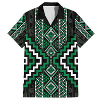 Jade Tukutuku Pattern Aotearoa Family Matching Off The Shoulder Long Sleeve Dress and Hawaiian Shirt Niho Taniwha and Puhoro Motifs