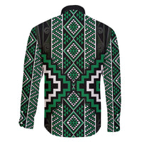 Jade Tukutuku Pattern Aotearoa Family Matching Off The Shoulder Long Sleeve Dress and Hawaiian Shirt Niho Taniwha and Puhoro Motifs