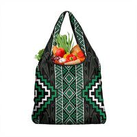 Jade Tukutuku Pattern Aotearoa Grocery Bag Niho Taniwha and Puhoro Motifs