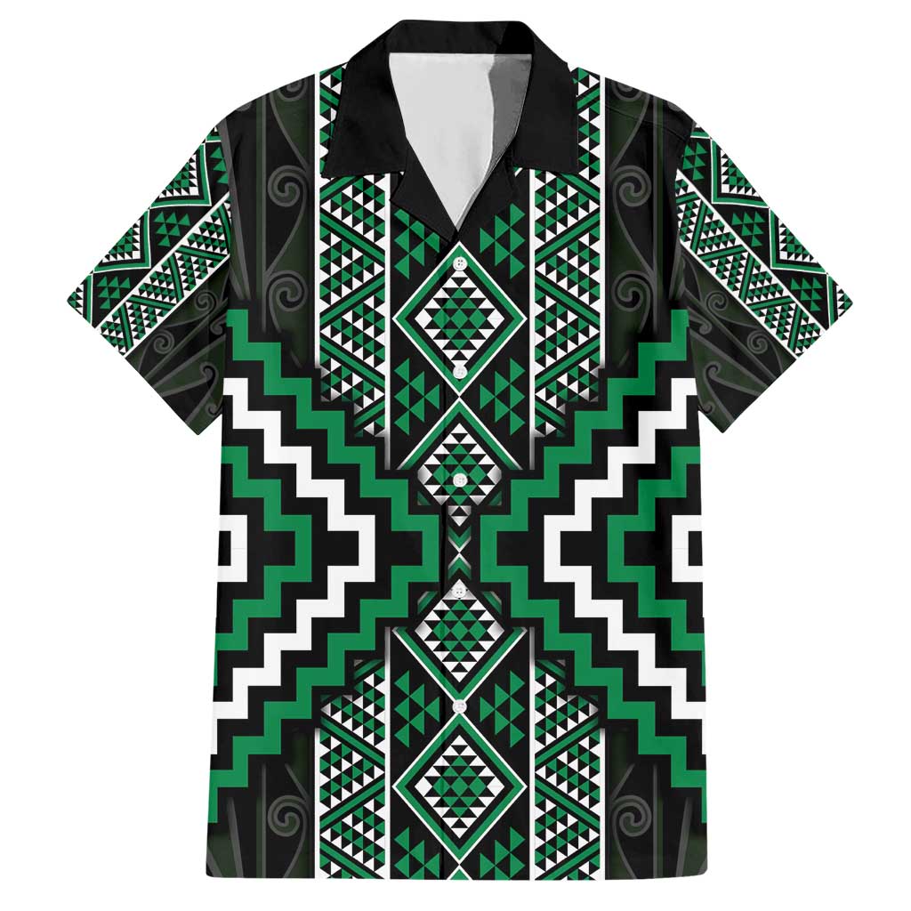 Jade Tukutuku Pattern Aotearoa Hawaiian Shirt Niho Taniwha and Puhoro Motifs LT7 Green - Polynesian Pride