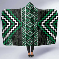 Jade Tukutuku Pattern Aotearoa Hooded Blanket Niho Taniwha and Puhoro Motifs LT7 One Size Green - Polynesian Pride