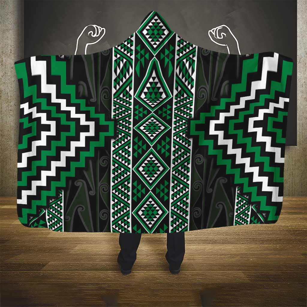 Jade Tukutuku Pattern Aotearoa Hooded Blanket Niho Taniwha and Puhoro Motifs LT7 - Polynesian Pride
