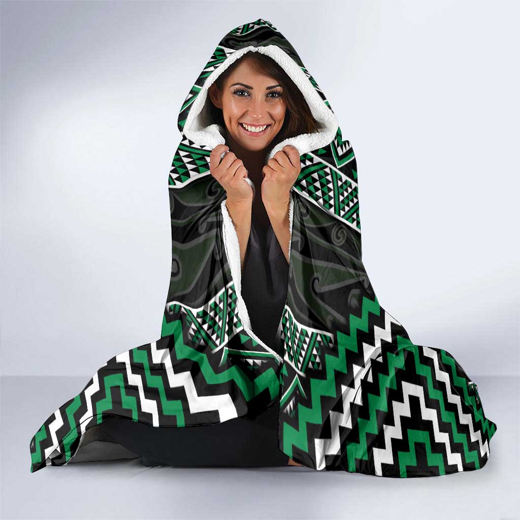 Jade Tukutuku Pattern Aotearoa Hooded Blanket Niho Taniwha and Puhoro Motifs LT7 - Polynesian Pride