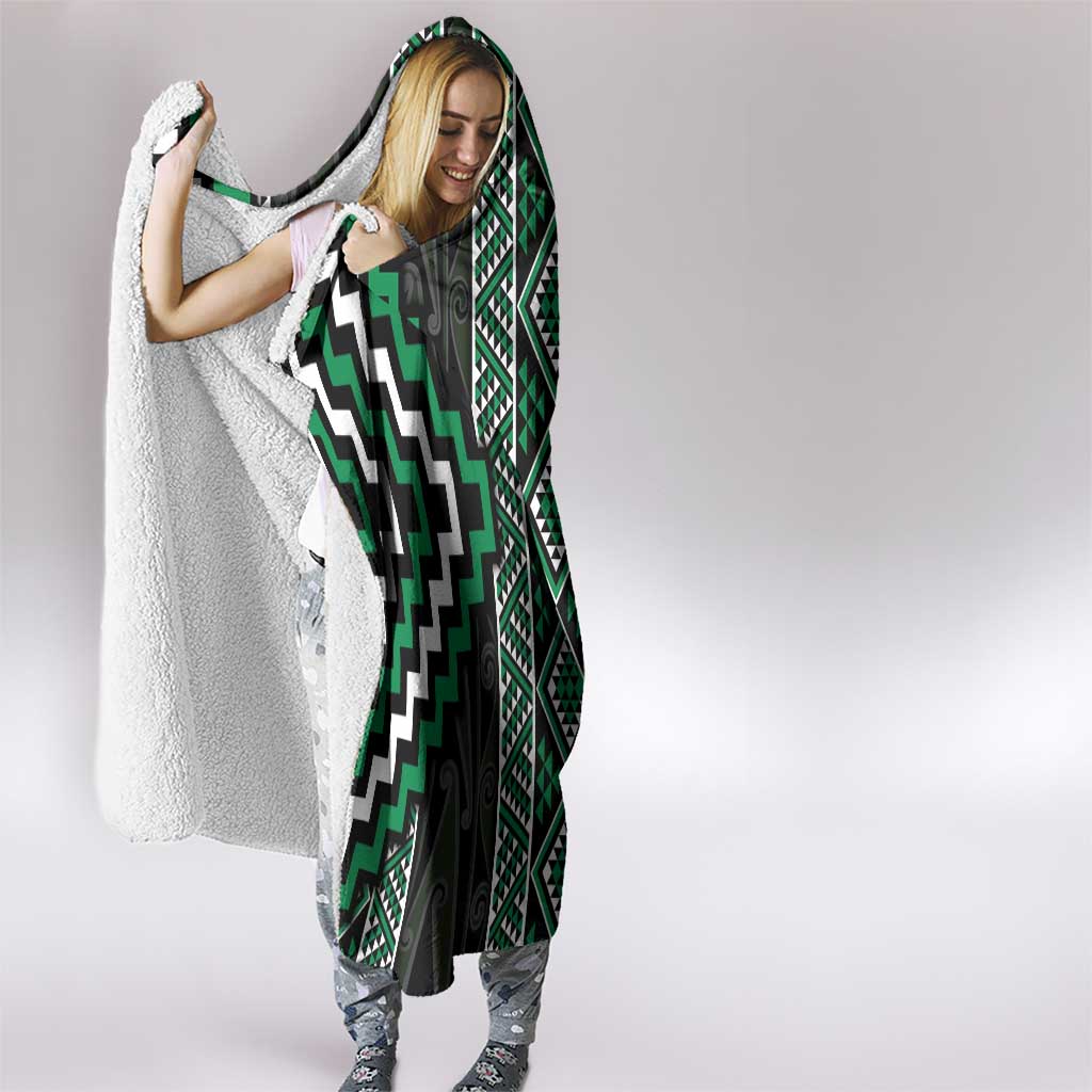 Jade Tukutuku Pattern Aotearoa Hooded Blanket Niho Taniwha and Puhoro Motifs LT7 - Polynesian Pride