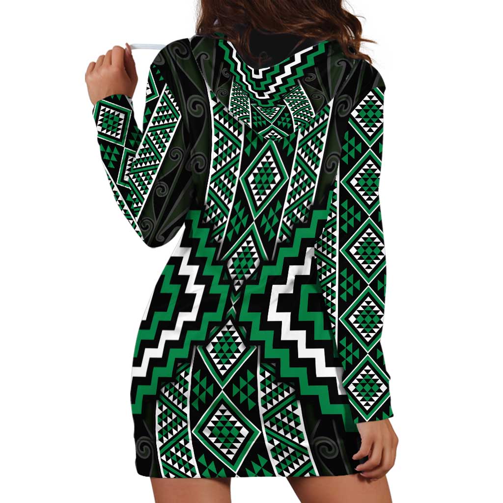 Jade Tukutuku Pattern Aotearoa Hoodie Dress Niho Taniwha and Puhoro Motifs LT7 - Polynesian Pride