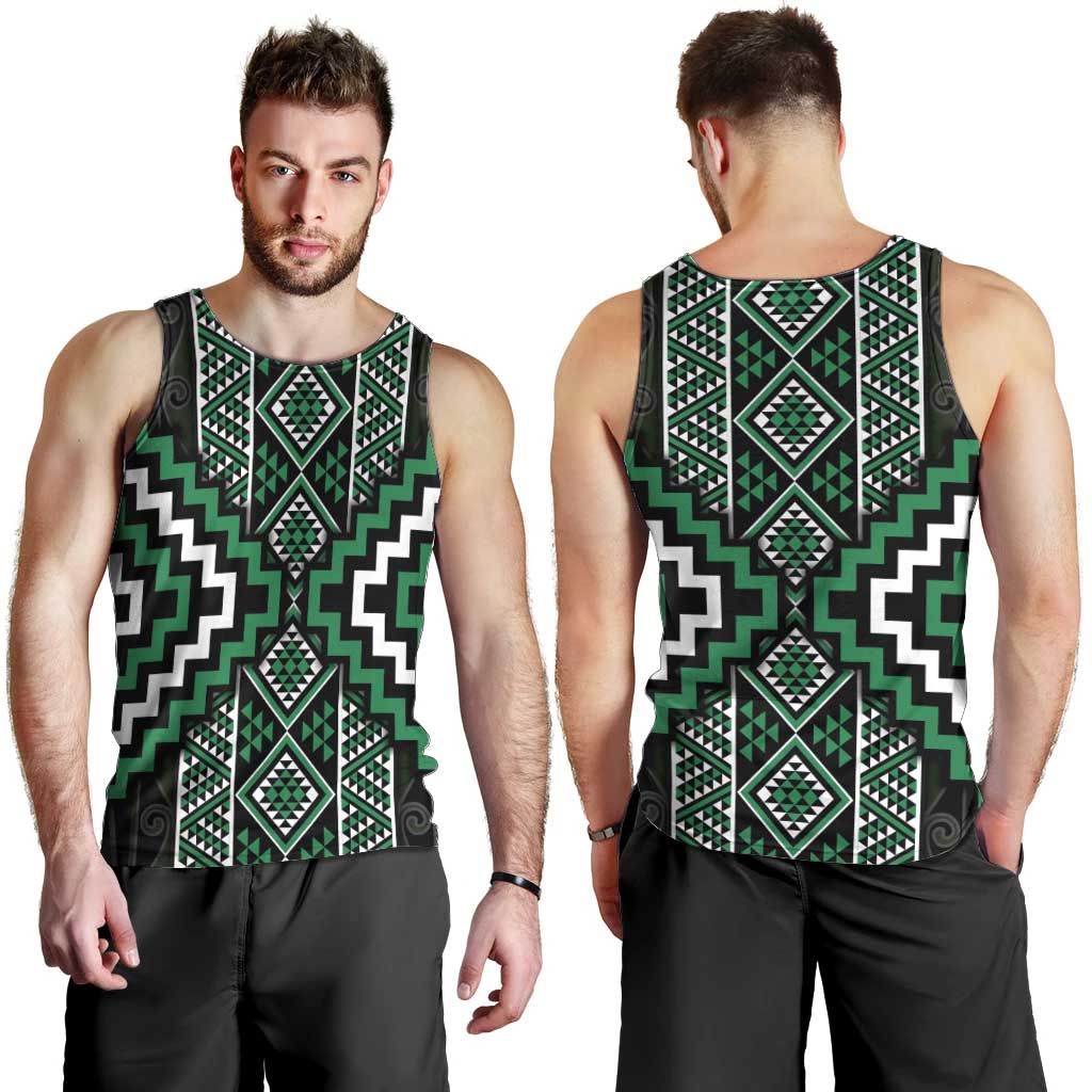 Jade Tukutuku Pattern Aotearoa Men Tank Top Niho Taniwha and Puhoro Motifs LT7 - Polynesian Pride
