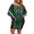 Jade Tukutuku Pattern Aotearoa Off Shoulder Short Dress Niho Taniwha and Puhoro Motifs