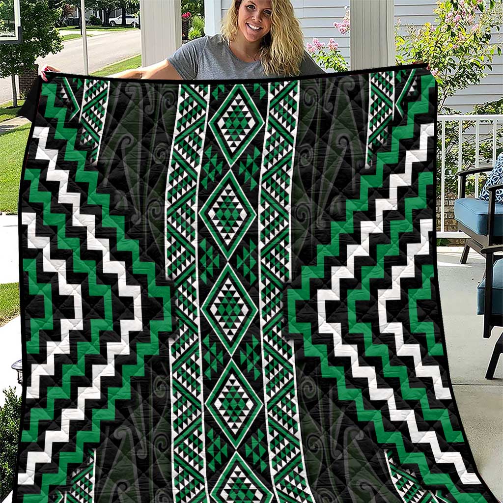 Jade Tukutuku Pattern Aotearoa Quilt Niho Taniwha and Puhoro Motifs