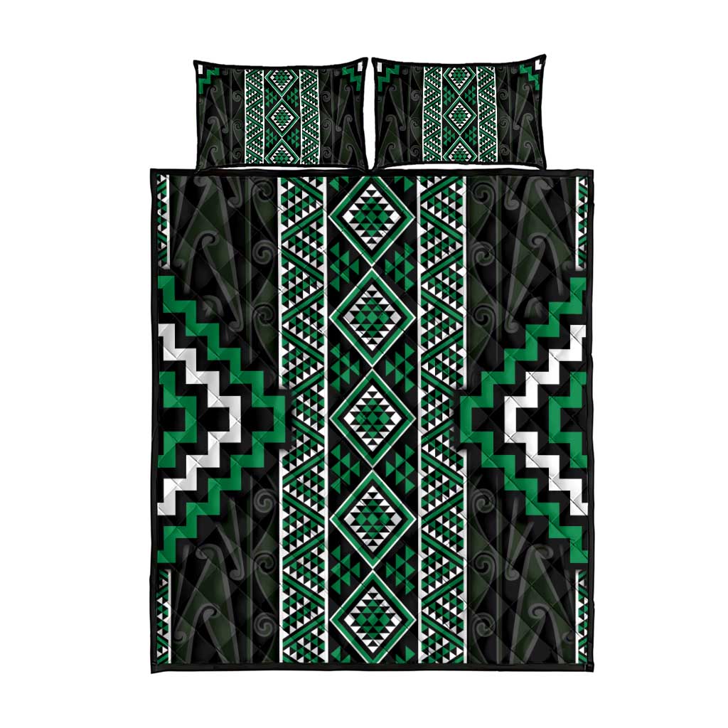 Jade Tukutuku Pattern Aotearoa Quilt Bed Set Niho Taniwha and Puhoro Motifs LT7 - Polynesian Pride