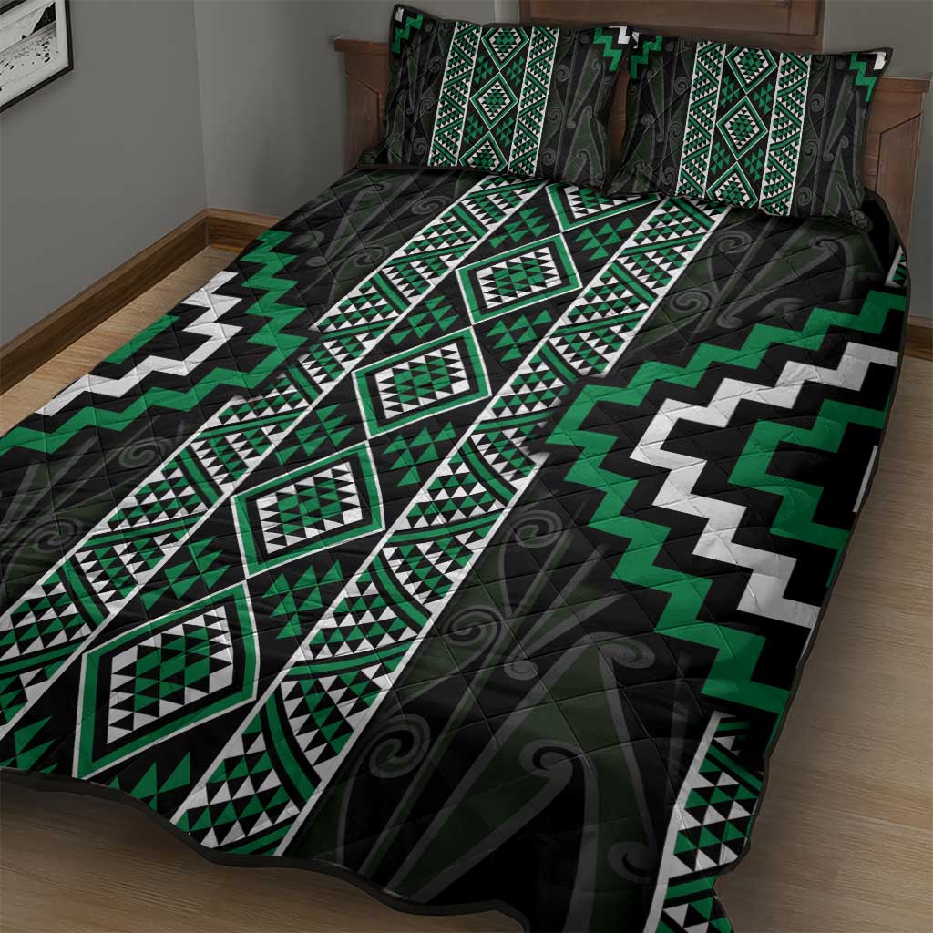 Jade Tukutuku Pattern Aotearoa Quilt Bed Set Niho Taniwha and Puhoro Motifs LT7 - Polynesian Pride