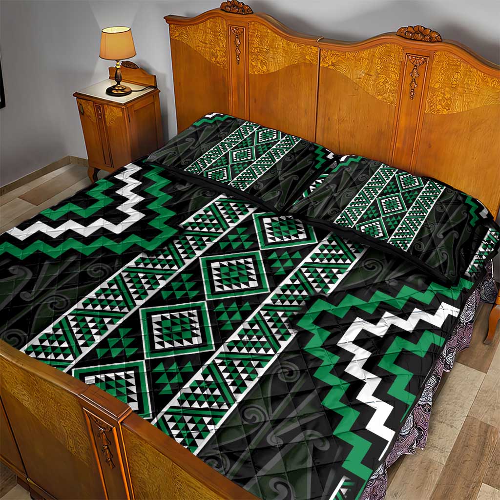 Jade Tukutuku Pattern Aotearoa Quilt Bed Set Niho Taniwha and Puhoro Motifs LT7 - Polynesian Pride