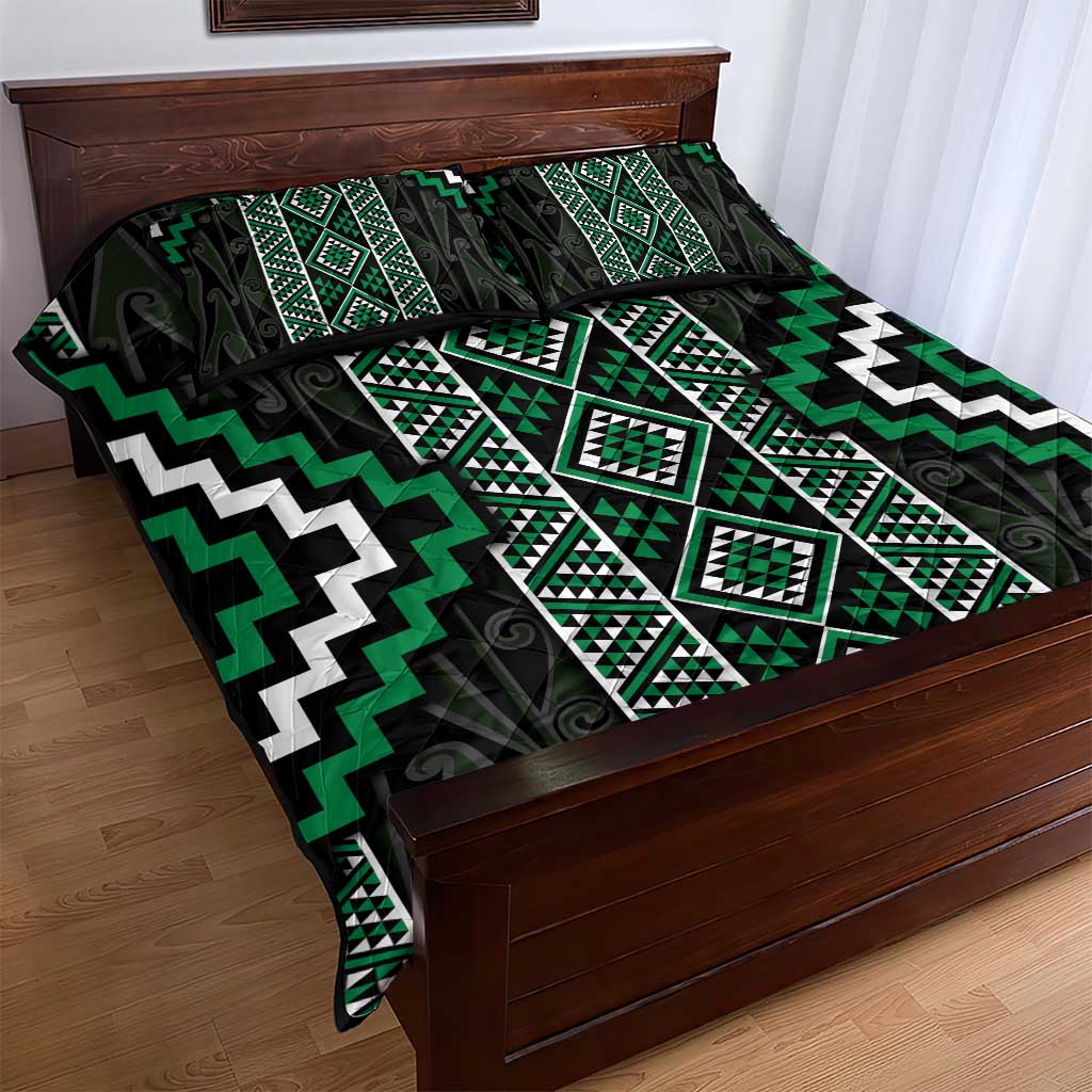 Jade Tukutuku Pattern Aotearoa Quilt Bed Set Niho Taniwha and Puhoro Motifs LT7 - Polynesian Pride