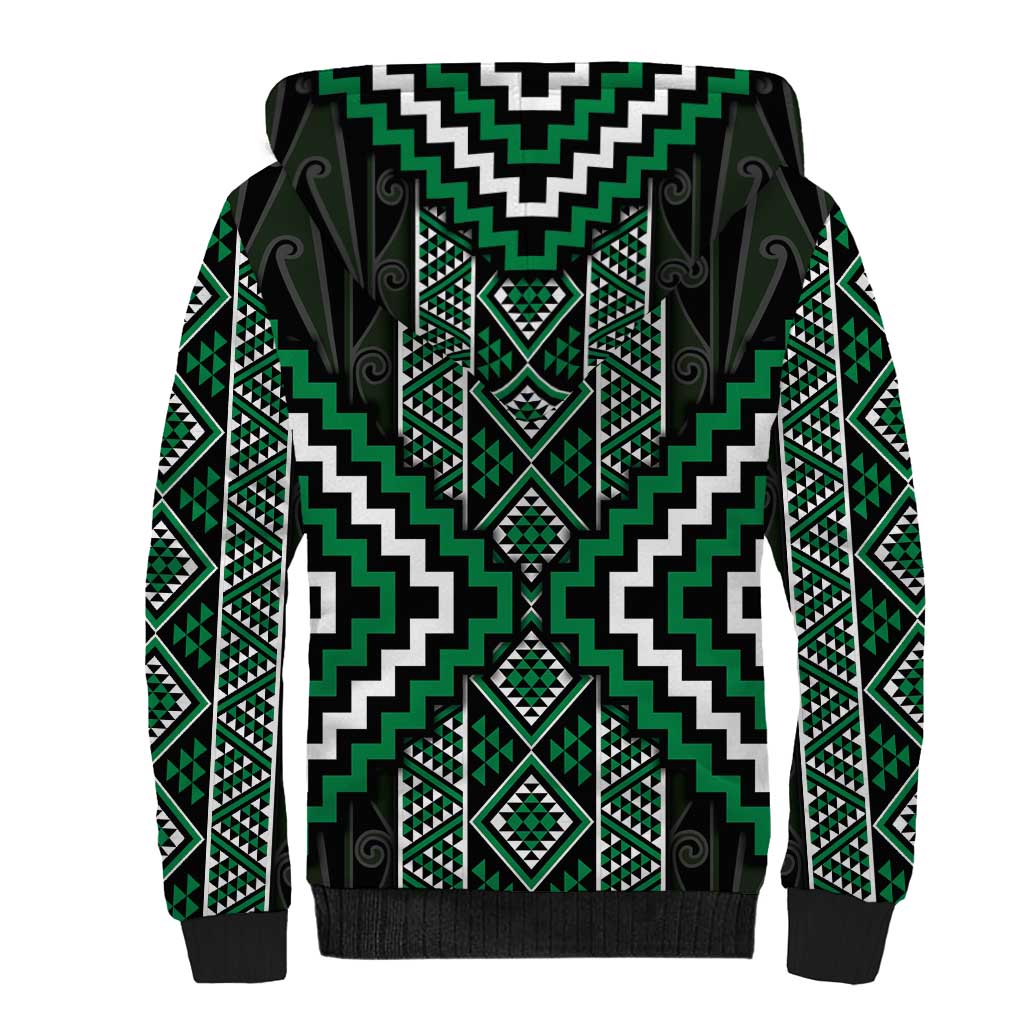 Jade Tukutuku Pattern Aotearoa Sherpa Hoodie Niho Taniwha and Puhoro Motifs LT7 - Polynesian Pride