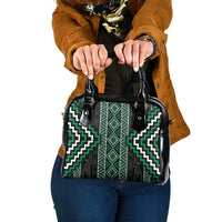 Jade Tukutuku Pattern Aotearoa Shoulder Handbag Niho Taniwha and Puhoro Motifs