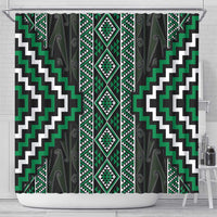 Jade Tukutuku Pattern Aotearoa Shower Curtain Niho Taniwha and Puhoro Motifs