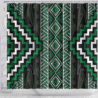 Jade Tukutuku Pattern Aotearoa Shower Curtain Niho Taniwha and Puhoro Motifs