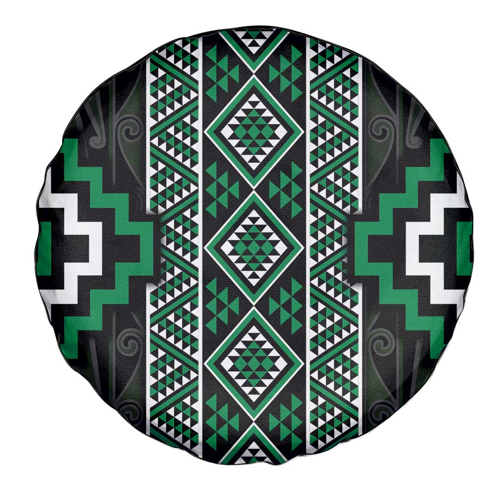 Jade Tukutuku Pattern Aotearoa Spare Tire Cover Niho Taniwha and Puhoro Motifs