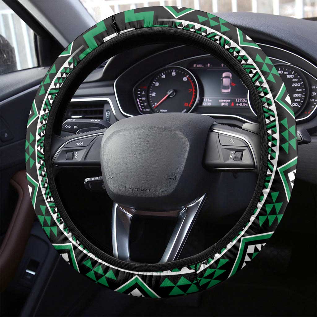 Jade Tukutuku Pattern Aotearoa Steering Wheel Cover Niho Taniwha and Puhoro Motifs LT7 - Polynesian Pride
