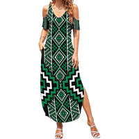 Jade Tukutuku Pattern Aotearoa Summer Maxi Dress Niho Taniwha and Puhoro Motifs LT7 Women Green - Polynesian Pride