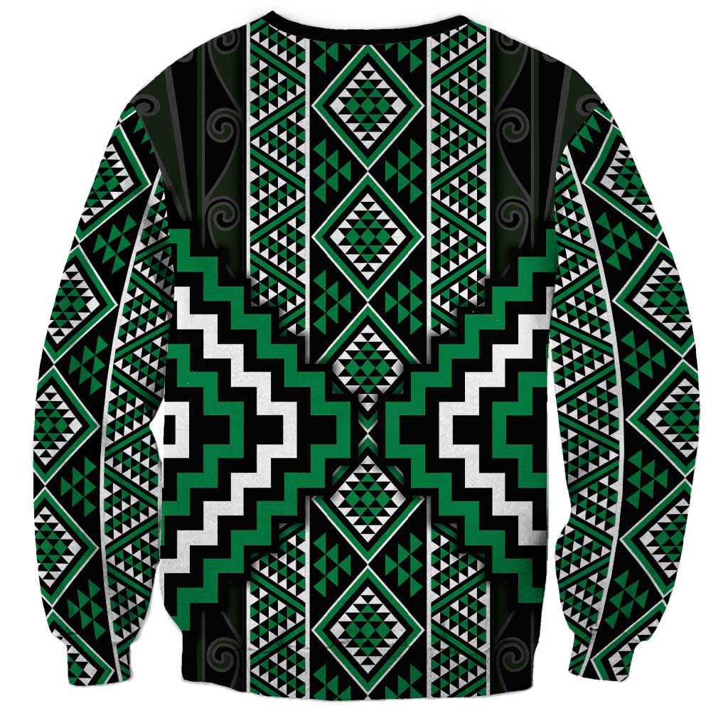 Jade Tukutuku Pattern Aotearoa Sweatshirt Niho Taniwha and Puhoro Motifs LT7 - Polynesian Pride